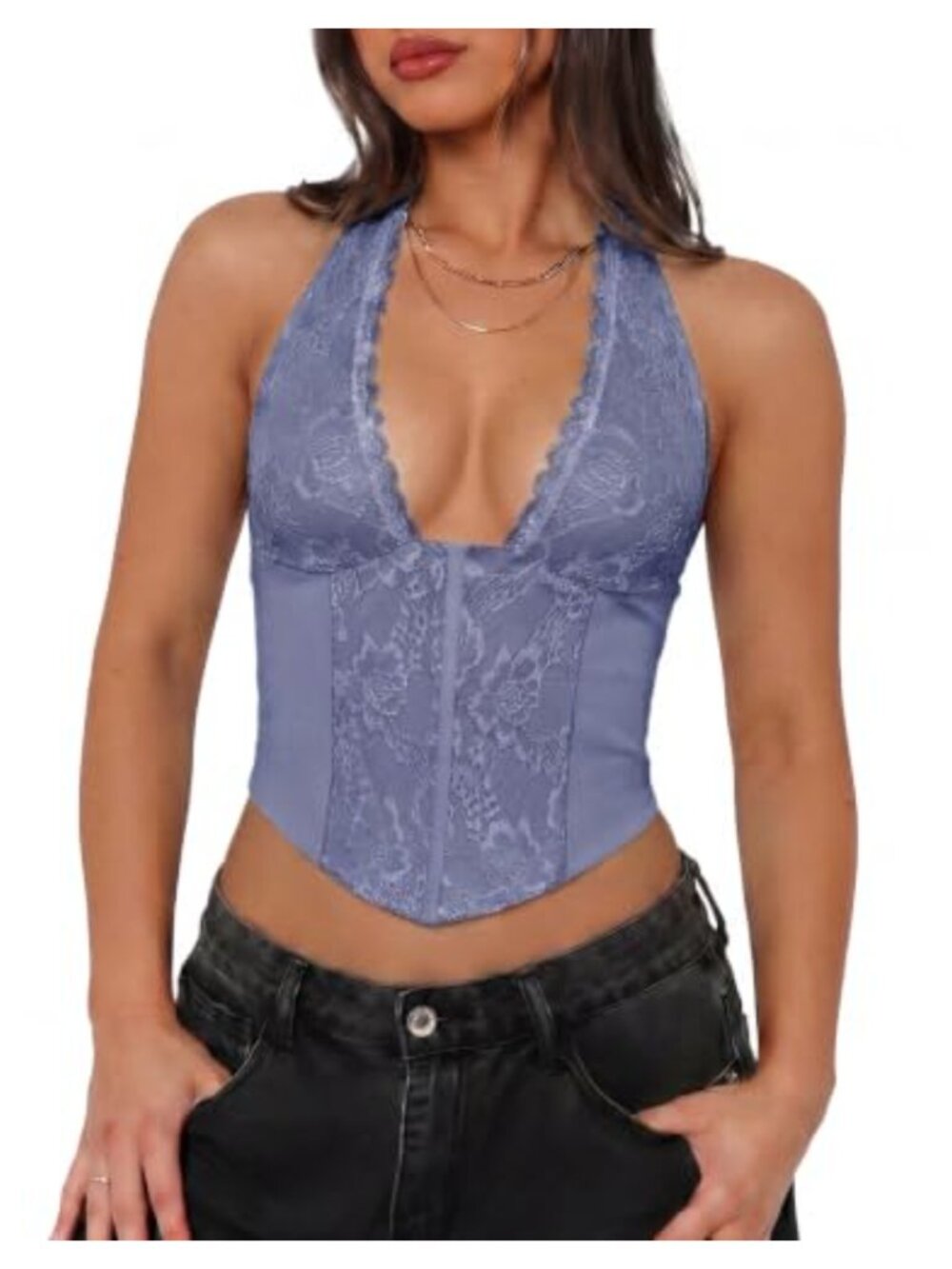 Women's Halter Tank Top Sleeveless Lace Crop Top Stretch Going Out